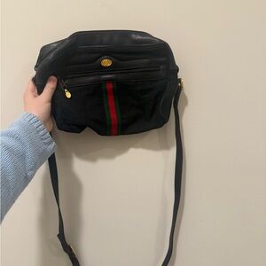 Gucci Black Crossbody Bag with Red and Green Stripe